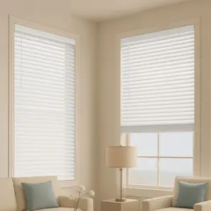 VEVOR Faux Wood Blinds, 2" Slat, 34.5" Wx 60" H, Cordless Window Blinds and Shades with Decorative Board, Easy to Clean and Simple Light Adjustment, for Room Darkening, Home Interior Windows, White