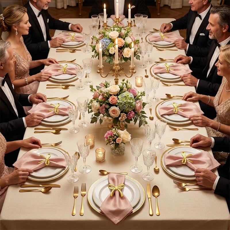 For Wedding, Dinner Party & Banquet Table Setting, Table Decoration Upgrade Solution, 12 Gold Bow Napkin Rings, Exquisite Table Decor Items, Effortlessly Create Upscale Banquet Atmosphere, Party Table Decor Supplies