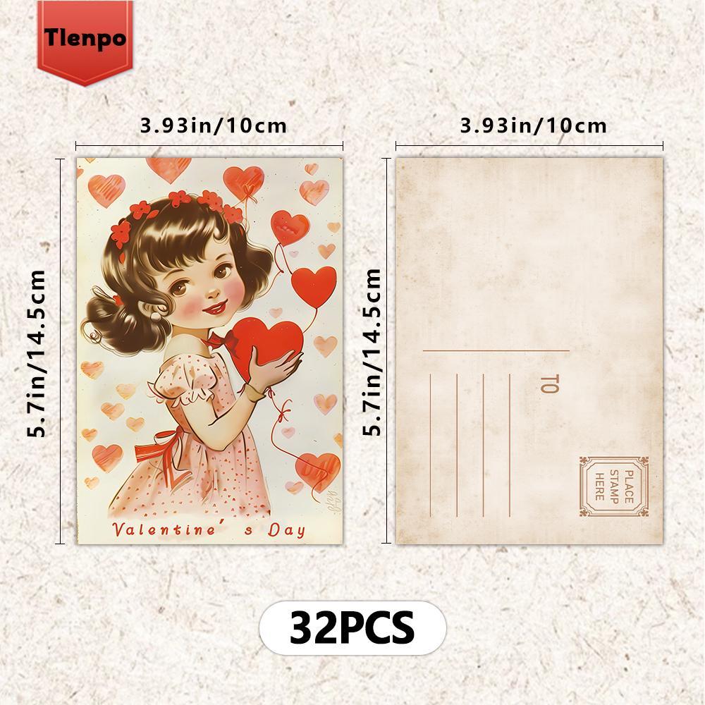 Vintage Valentine's Day Postcard, 32pcs/set Romantic Valentine's Day Card, Wall Decorative Card, Message Card, Valentine's Day Greeting Card