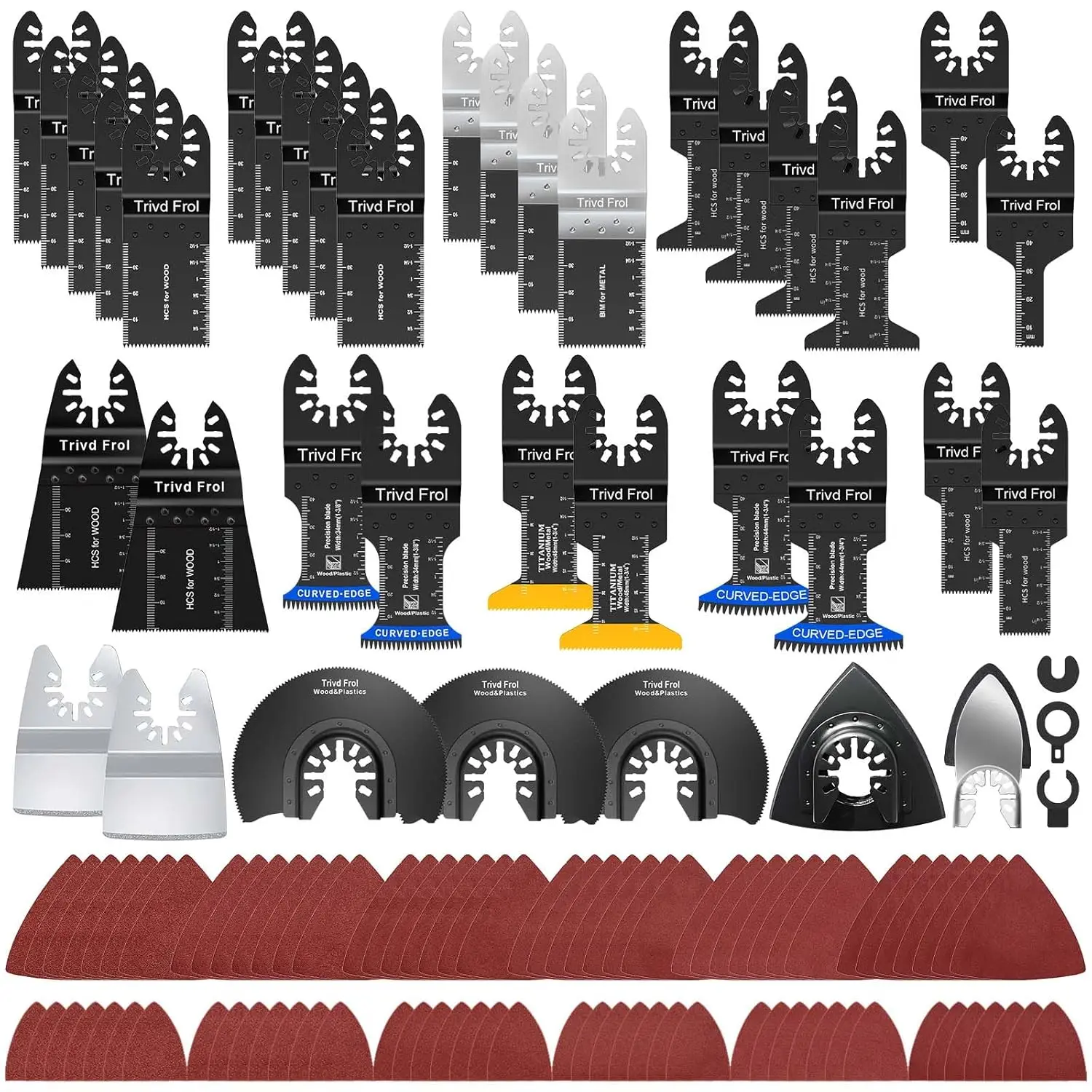 121 PCS Oscillating Saw Blades with Sandpaper| Oscillating Tool Blades for Wood Cutting, Quick Release Multi Tool Blades Kits Fit