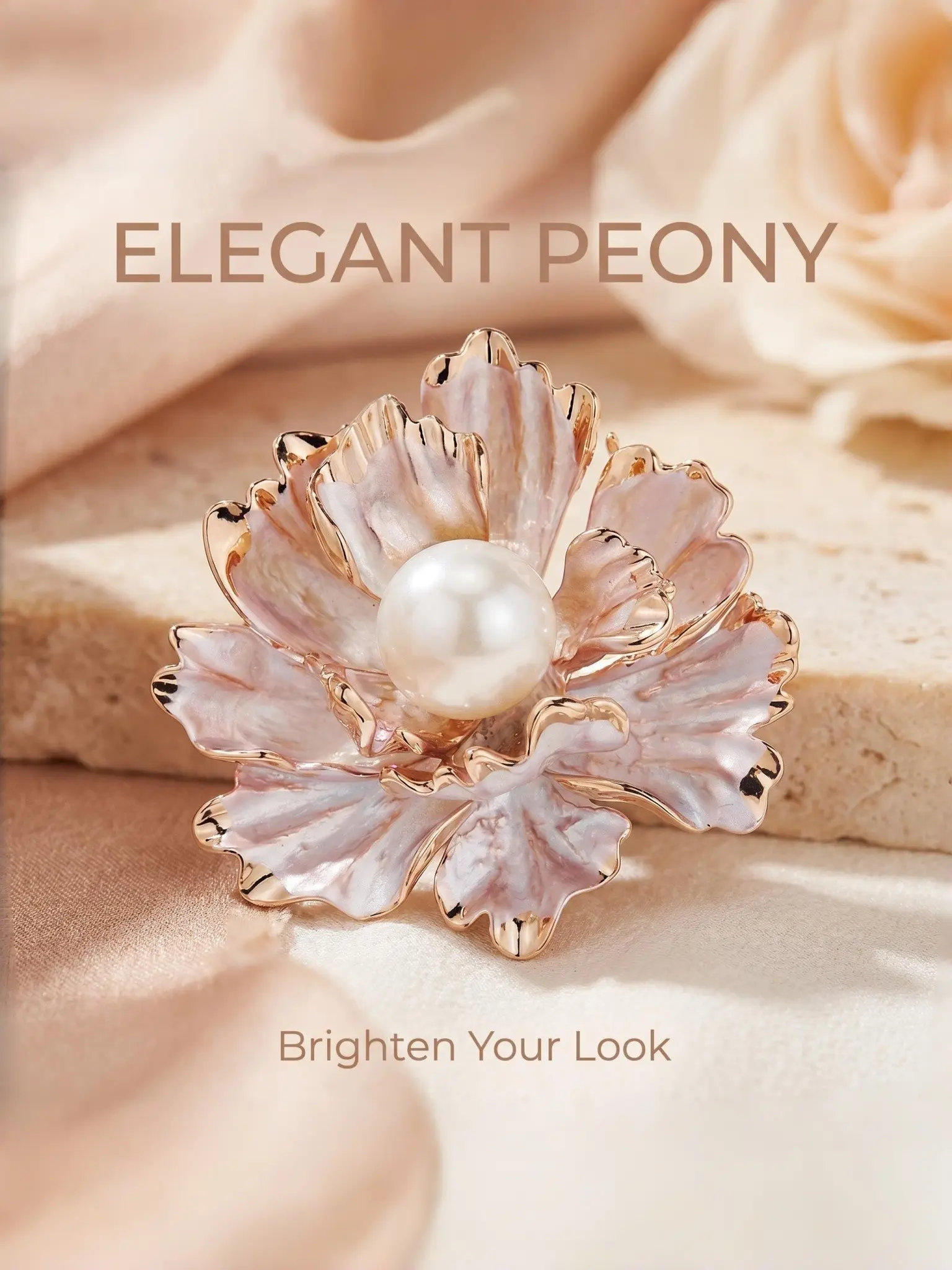 Oriental Pink Peony Pearl Brooch, 1pc, Soft Enamel Tinted Floral Lapel Pin with Inlaid Faux Pearl, Smooth Polished Edges, Elegant Daily Clothing Accessory, Matching Hanfu & Formal Outfits, Universal Decorative Gift for All Occasions