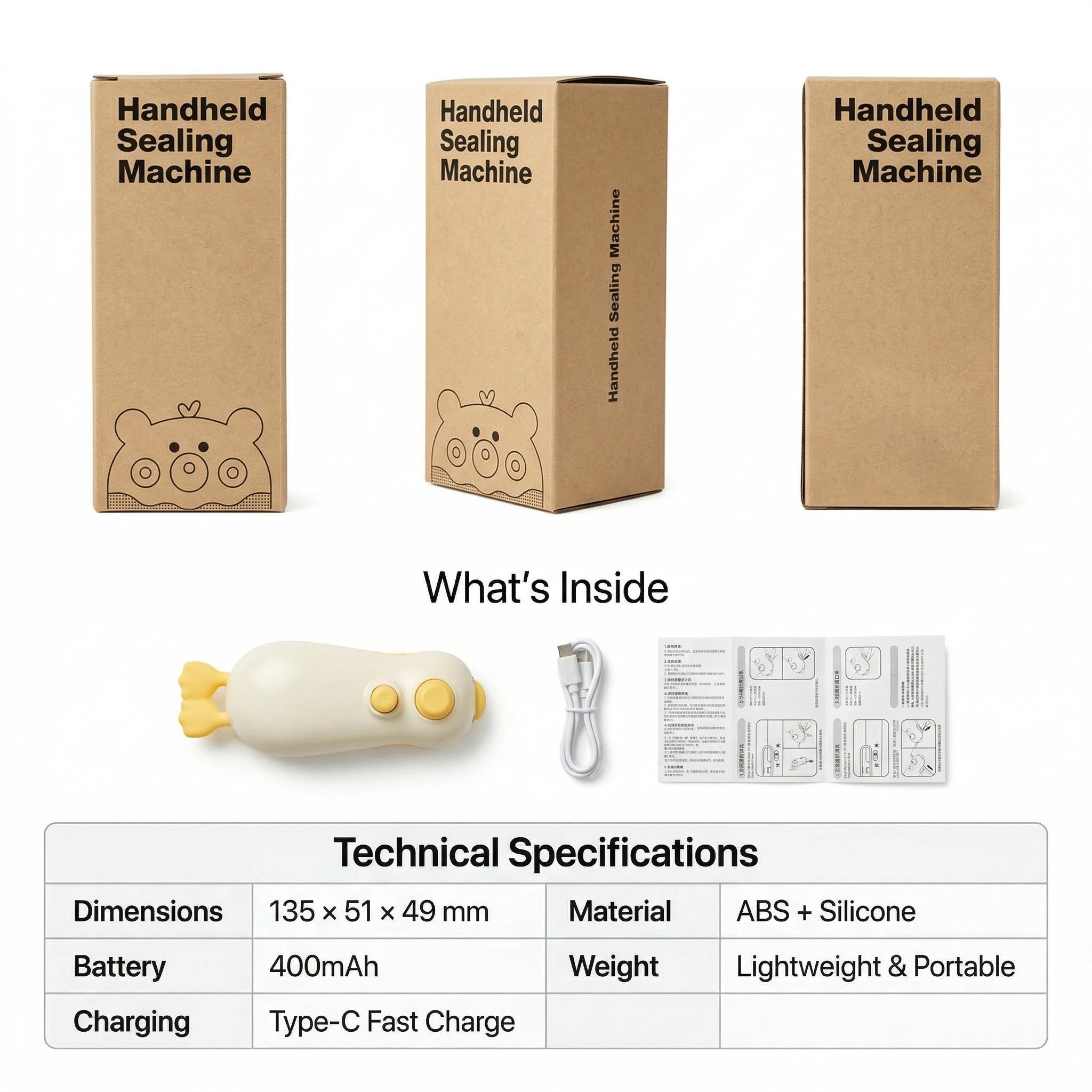 Pro 2-in-1 Mini Bag Sealer| Type-C Rechargeable & Magnetic| Keep Snacks Fresh & Crunchy Anywhere