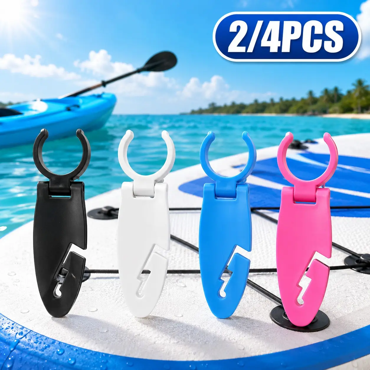2/4PCS Kayak Paddle Board Clips, Durable Paddle Holder Fixing Clamps for SUP & Kayaks, Easy Installation and Secure Hold Paddle Board Accessories for Water Activities Securing Paddles, Water Bottles & Gear