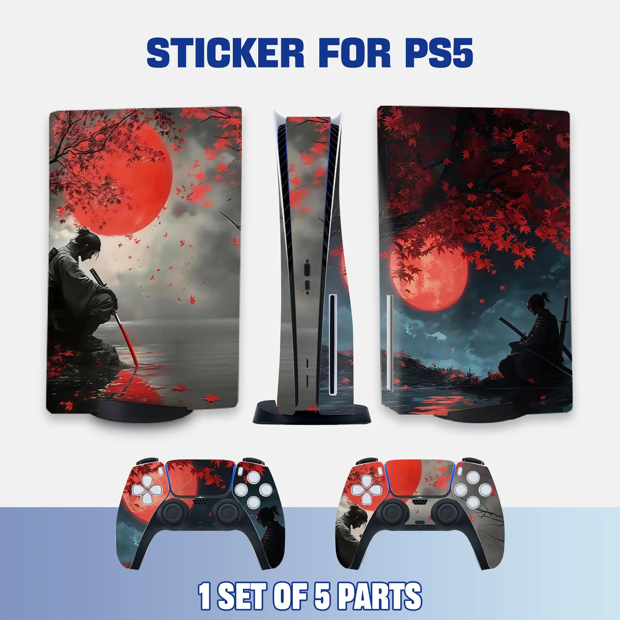 Moon Warrior Ps5 Drive Edition Vinyl Stickers, Full Coverage Waterproof Scratch-Resistant Dustproof Removable Adhesive-Free Scene Stickers