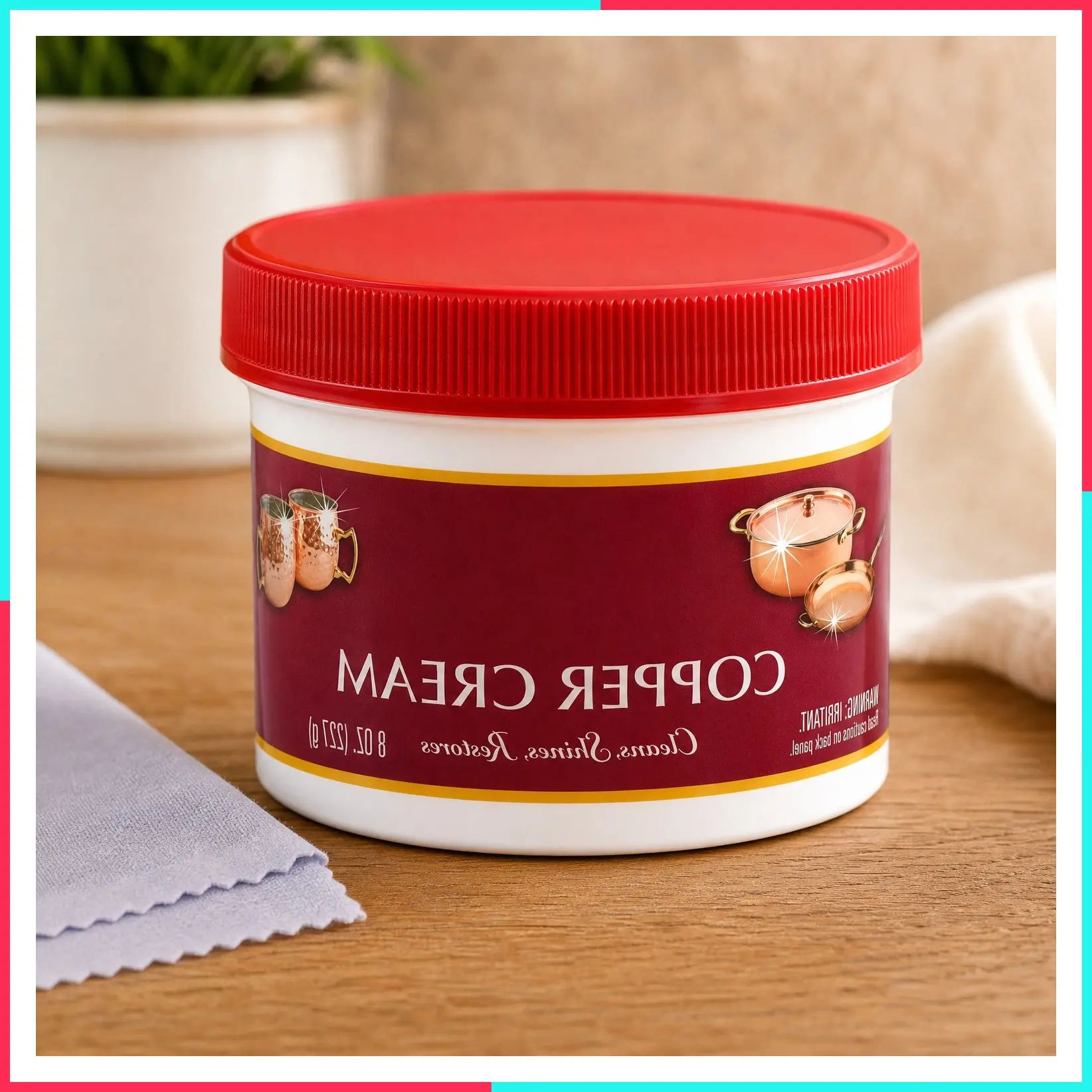 Copper and Brass Cream Cleaner - Gently Cleans and Removes Tarnish Without Scratching, Polishing Cloth Included