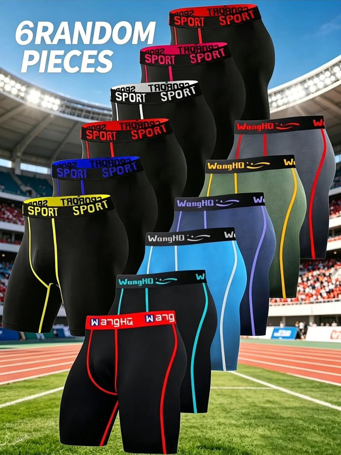 Men's Long Underwear Set, 6-Pack Mixed Colors, Anti-Chafe Four-Way Stretch, Lightweight Breathable Casual Inner Wear
