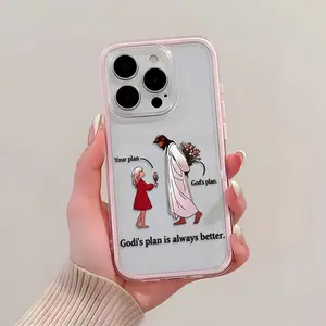 Aesthetic Pink Clear TPU Shockproof Phone Case, Christian Faith Quote God's Plan Is Always Better Cute Girl Jesus Floral Graphic Protective Cover for iPhone 11 12 13 14 15 16 17 Air /Pro Max