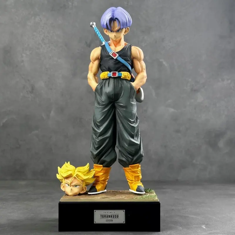 Dragon Ball Z Future Trunks Figure, Super Saiyan Form, Dual Head Swap, Classic Pose, Sword Back, Detailed Muscles, Base, Anime Collectible, Model Collectible Figurine