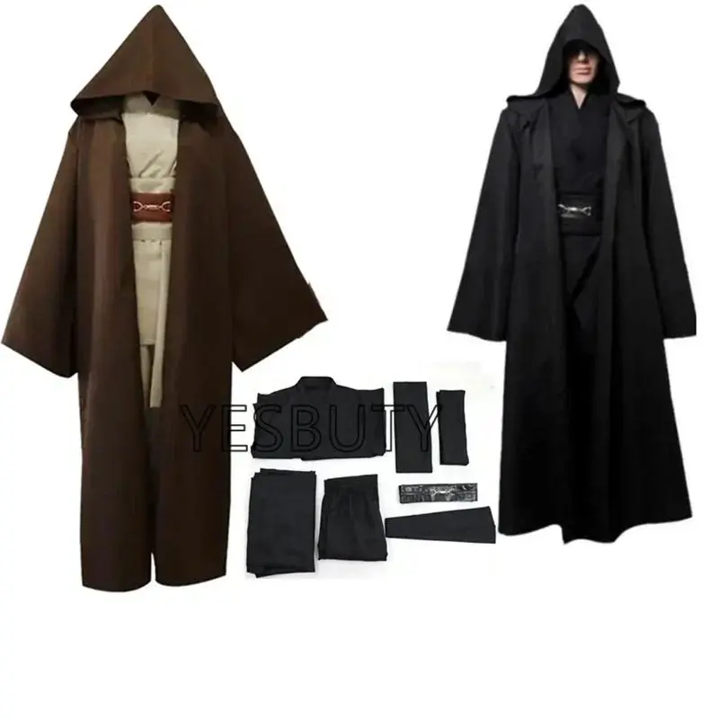 Women's Jedi Knight Anakin Skywalker Cosplay Costume Replica - Loose-Fitting Clothing Sets Included, Robe, Cloak, Anime Fans Outfit for Halloween Party, Plus Size (XXXL, 4XL), Black Set, Machine Washable, Brown Set