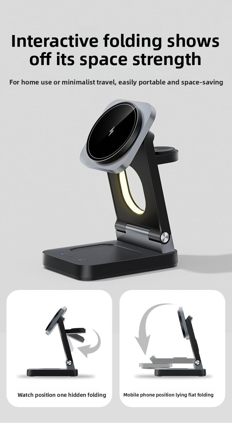 New foldable magnetic three-in-one wireless fast charger suitable for Apple phone stand wireless charging