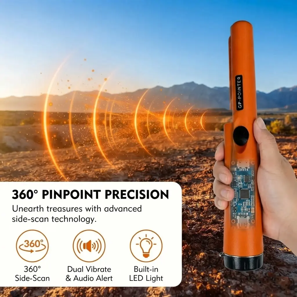 Handheld Metal Detector Pinpointer, 360 °   & 128 °   Detect with Buzzer Vibration Alert, Battery‑Powered Metal Finder for Gold Silver Relics