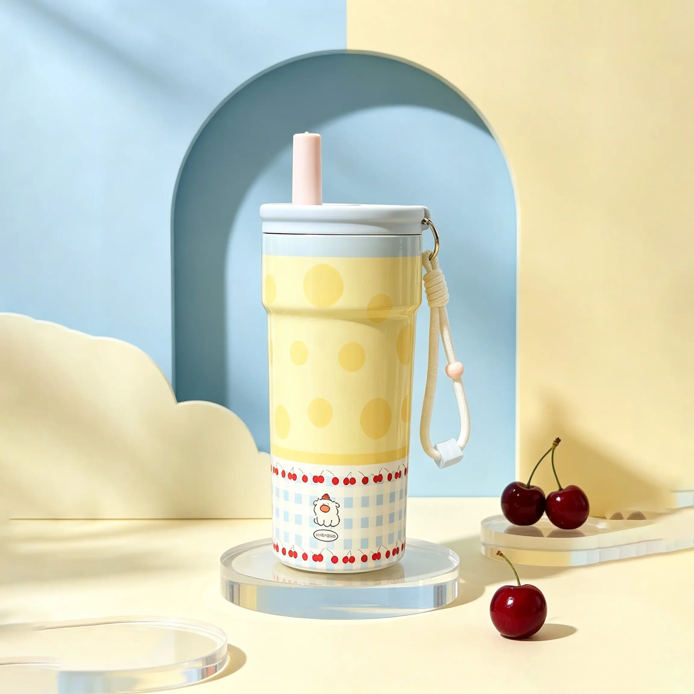 Large Capacity Stainless Steel Insulated Cup, Portable Straw Cup with Strap, Cute Lamb Design, Macaron Color, Ideal for Students
