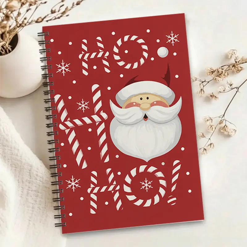 1pc Christmas Themed Ho Ho Ho Santa Claus Notebook, Creative Candy Cane Element Journal, Festive Atmosphere Portable Notebook, Universal Writing Planner for Students and Office Workers