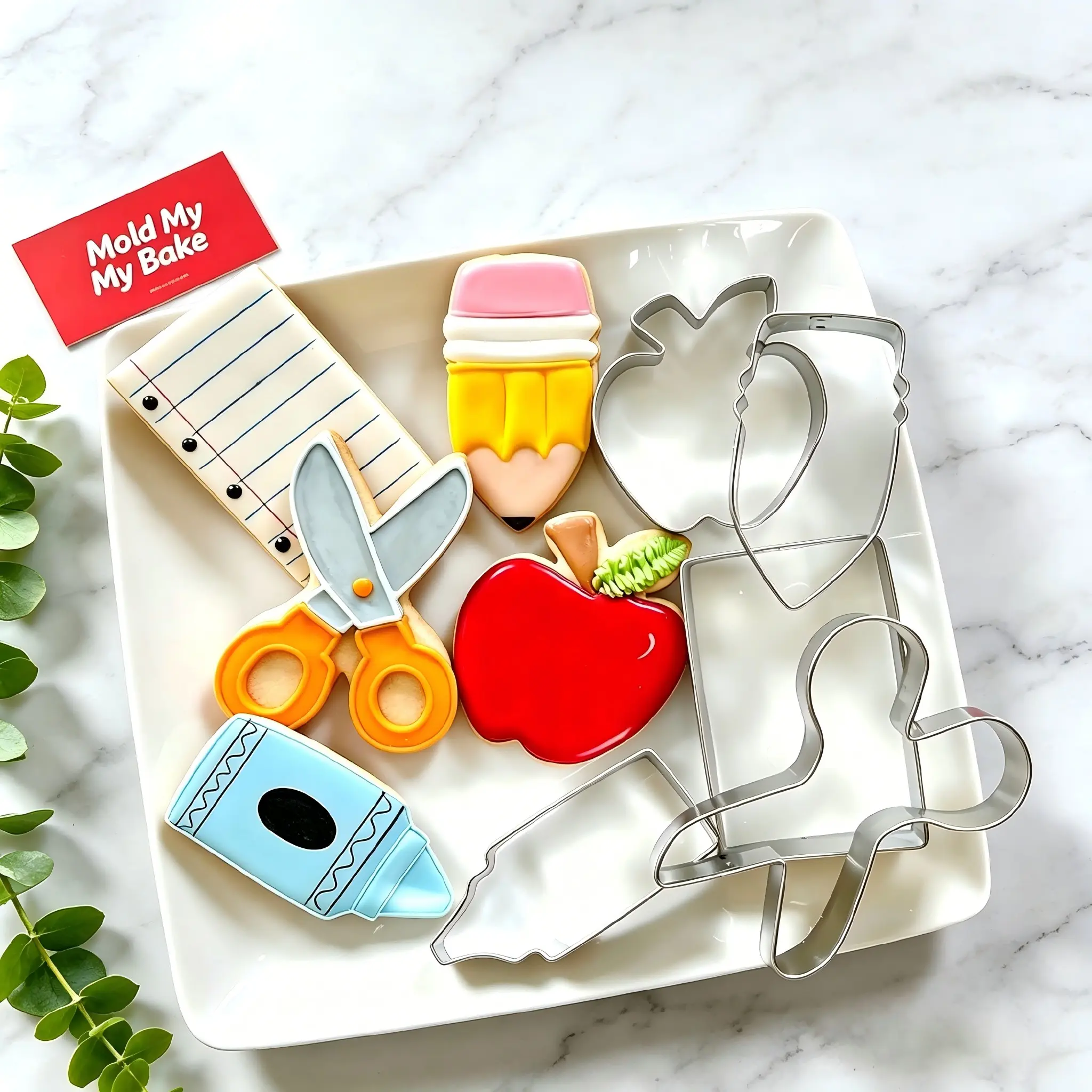 School Themed Cookie Cutters Set, 7 Piece Stainless Steel, Apple Pencil Bus Scissors, DIY Baking Crafts Kids Party Supplies