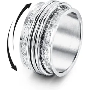 Magitaco Stainless Steel Spinner Rings Fidget Band Rings Moon Star Flower Butterfly Anxiety Rings for Women Men