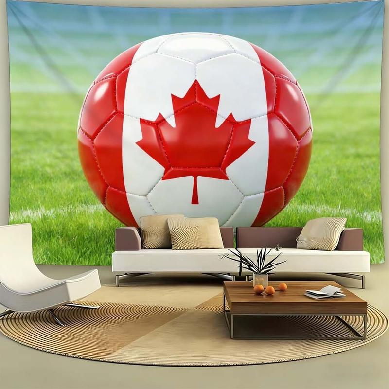 1 pc microfiber Canada Themed World Cup Tapestry Living Room Wall Hanging Soccer Ball Design Sports Decor for Bedroom Dining Room Outdoor Activities Holiday Atmosphere Booster Home Ornament for Football Fans Room Decoration Tapestry Background Cloth Hangi