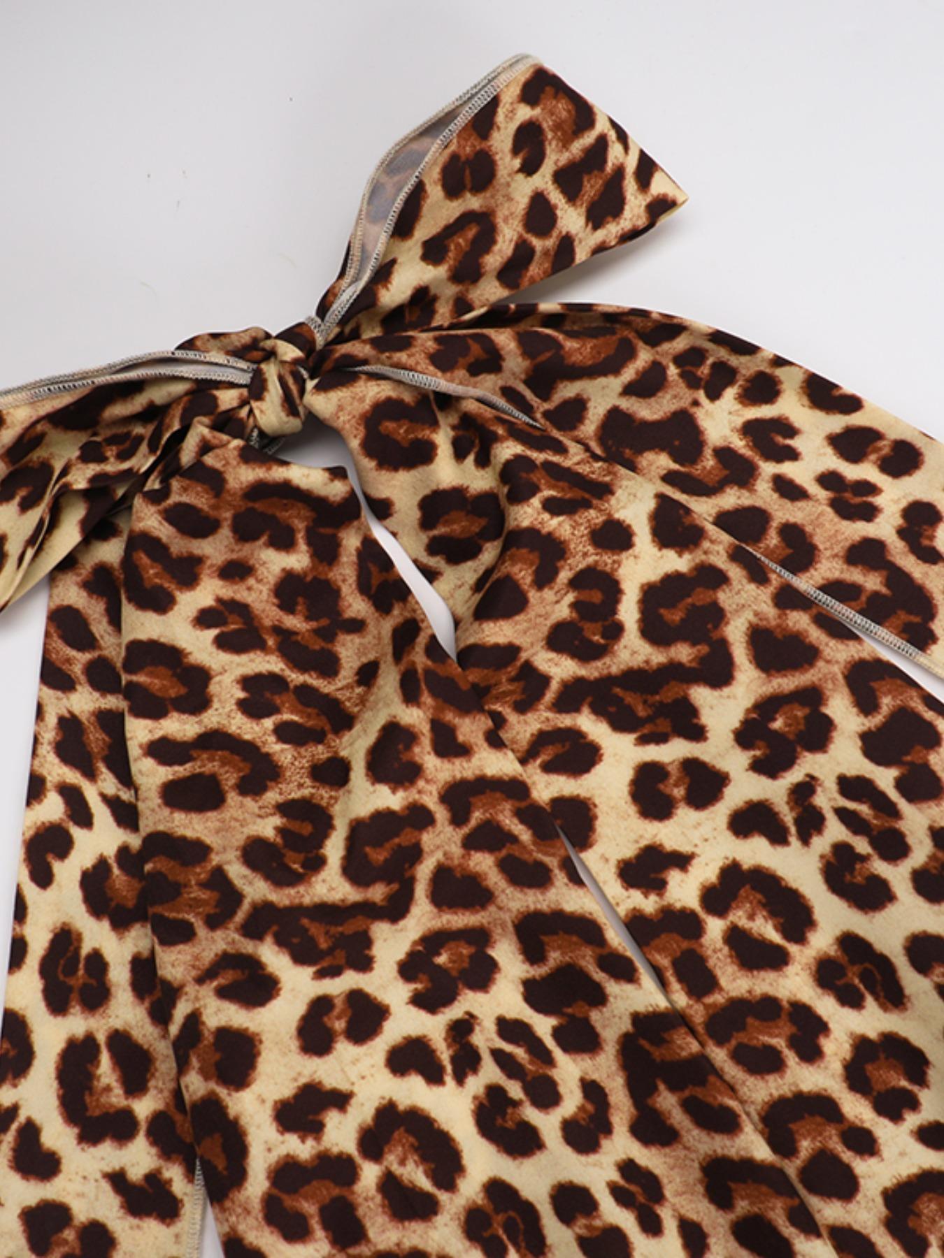 Elegant Deep V Neck Leopard Print Maxi Dress, Sleeveless Slim Fit Party Gown, Sexy Tie Back Design for Women