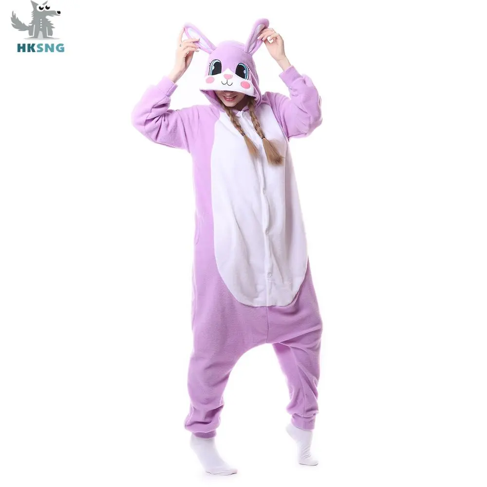 HKSNG Adult Animal Cute Purple Pink Bunny Rabbit Pajamas Cartoon Onesies Halloween Costumes Jumpsuits Christmas Gift Kigurumi, One-Piece Suit