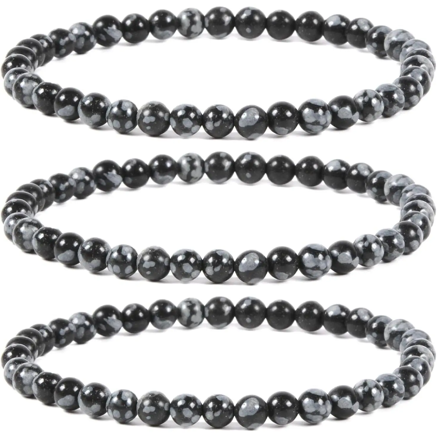 Semi Precious  3 count 4mm Round Beads Stretch Bracelet 6.5 Inch Unisex