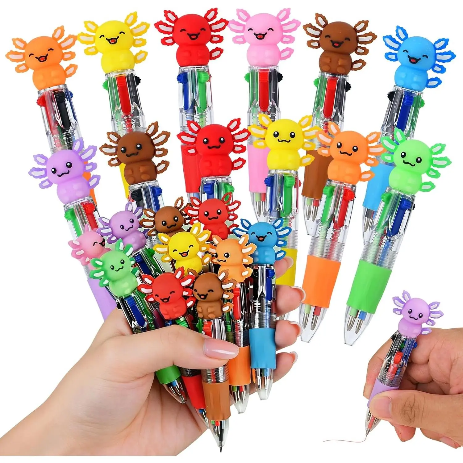 Axolotl Party Favor Pens Multicolor Pen in  Cute Fun 4-in-1 Pens Bulk Cool Ballpoint Pens for Birthday and Holiday Gifts (Axolotl, 12)