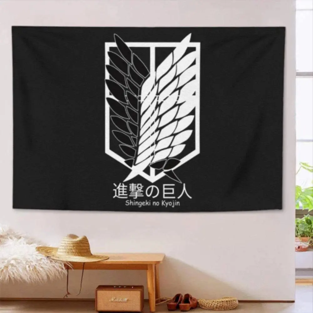 Attack on Titan Anime Tapestry - Watercolour Japanese Art with Levi Ackerman, AOT Titans, HD Anime Detail, Wrinkle Resistant Home Supplies for Happy Birthday Party Backdrop & Room Decor, Polyester