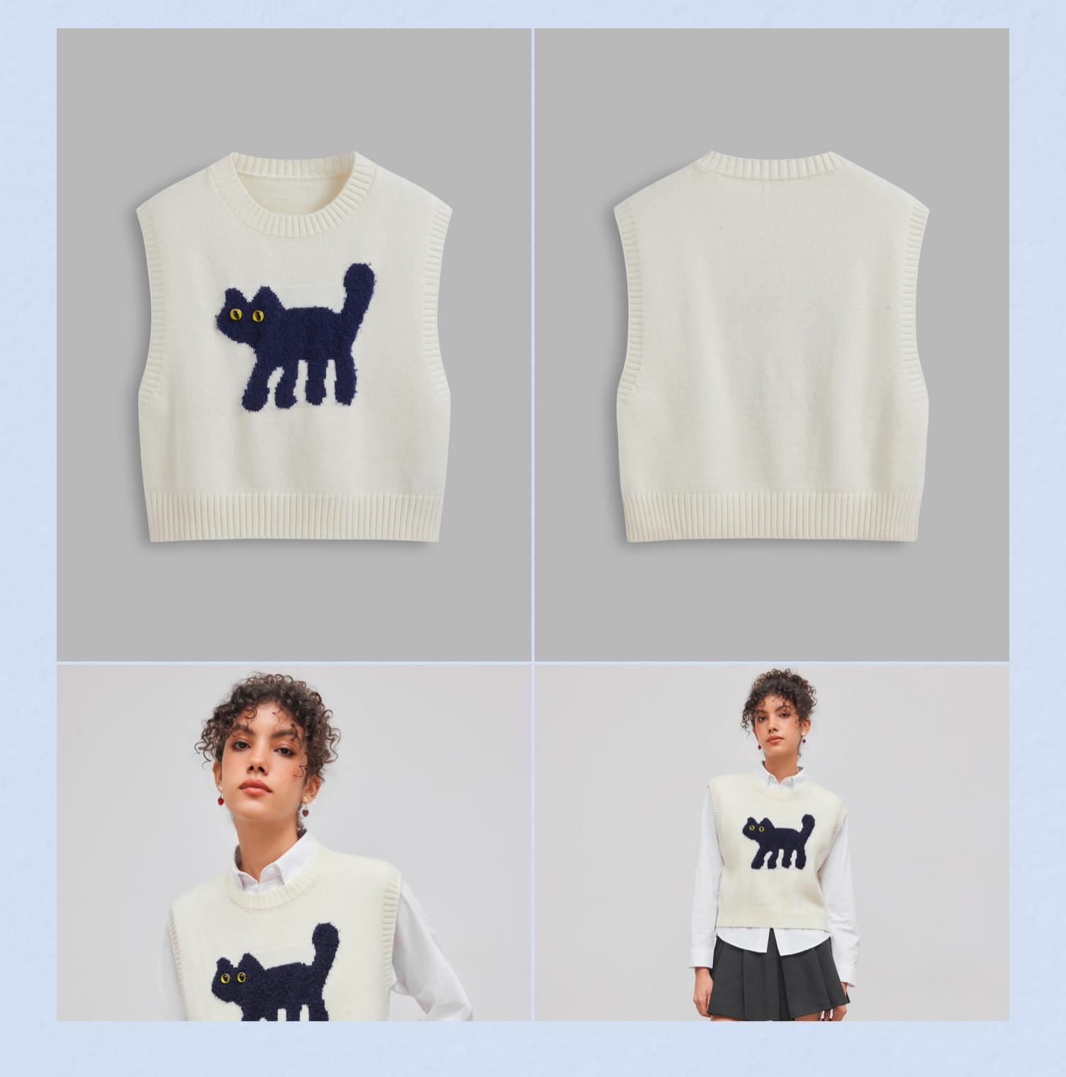 Cider [size 2-26] Knit Round Neckline Cat Vest