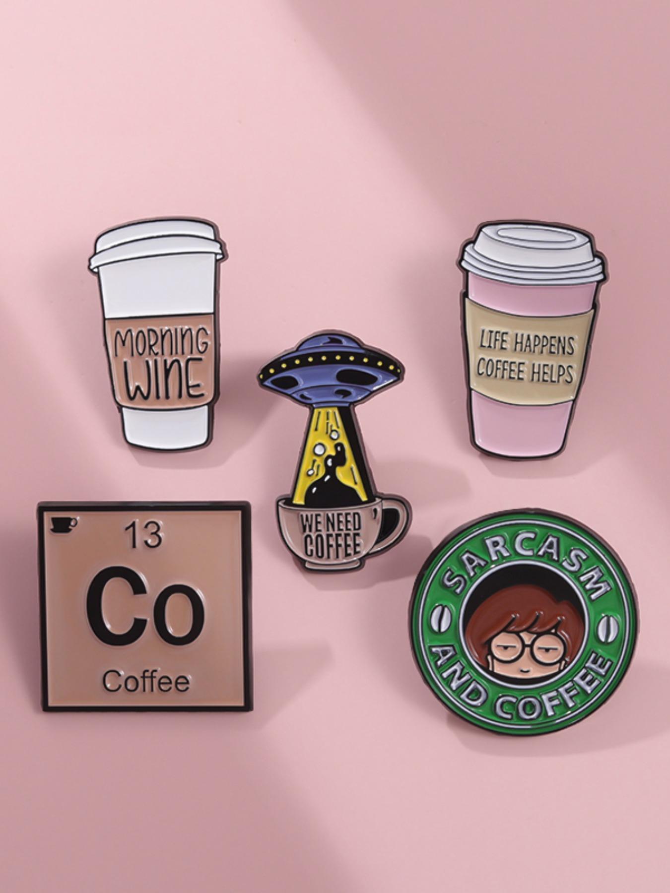 Cute Coffee Cup & Letter Pattern Brooch, Fashion Casual Versatile Alloy Brooch, Daily Clothing Accessories for Women and Men, Fashion Accessory