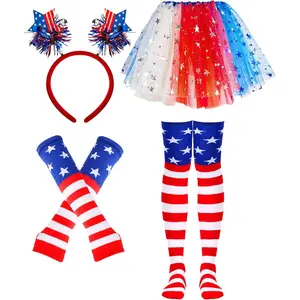 250 Years 4th of July Tutu Set With Independence Day Headband Red White and Blue Tutu Patriotic Costume Accessories for Women 80s Halloween.