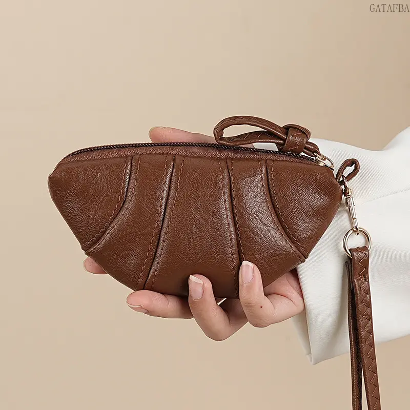 Unisex Korean Style Croissant Shaped Pouch - Plain PU Leather High-Capacity Storage Bag, Casual Coin Purse (for Sports & Outdoor Use),back to school,back to school haul