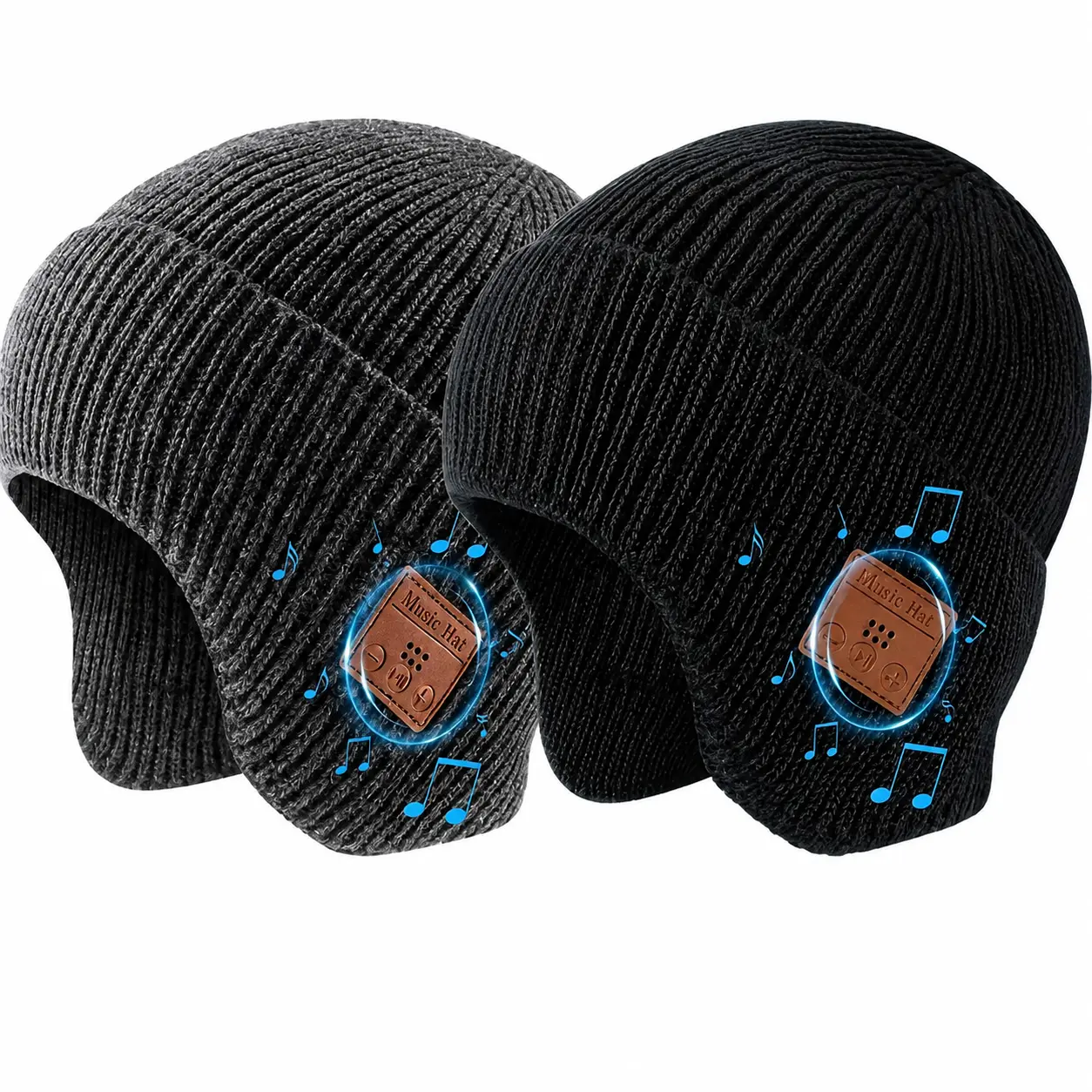 Unisex Cotton Knit Warm Beanie with Built-in Wireless Bluetooth Stereo Headphones - Removable Earbuds, Washable Built-in Audio Hat for Commuting, Outdoor Activities