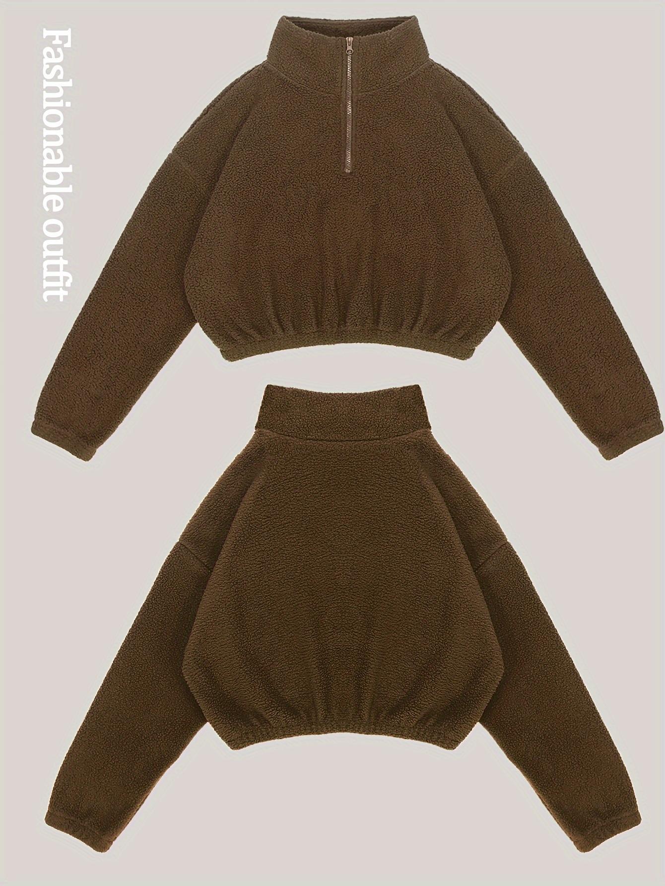 Amoyer 3-Piece Tracksuit Set for Women, fleece-lined zip jacket + top + high-waist pants, cozy winter activewear for gym, running, travel