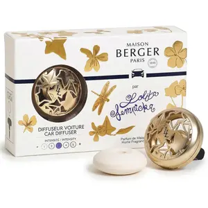 Maison Berger Car Diffuser Set – Refillable Vent Clip, Ceramic Refill, Made in France - Luxury Auto Scent - 4-Week Diffusion - Elegant Air Freshener for All Car Vents (Lolita Lempicka Satin Gold)