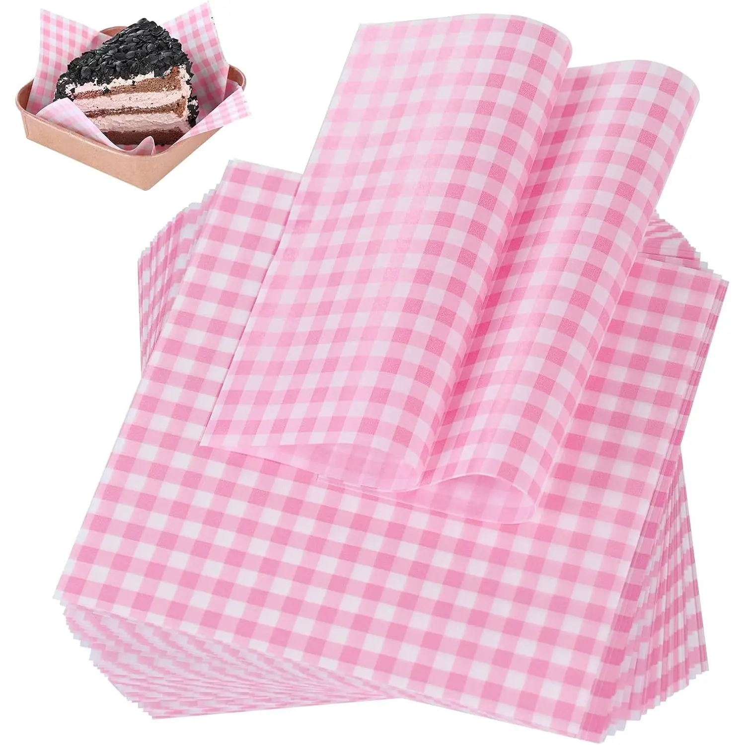100 count Wax Paper Sheets 7x7 Inch,  Basket Liners Deli Wax Paper Sheets for Wrapping Bread Sandwiches Fries,  Checkered