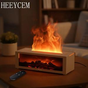 heeycem simulated fireplace flame humidifier, usb powered atomizing mist maker with night light, timer, auto shut-off humidifier for home office