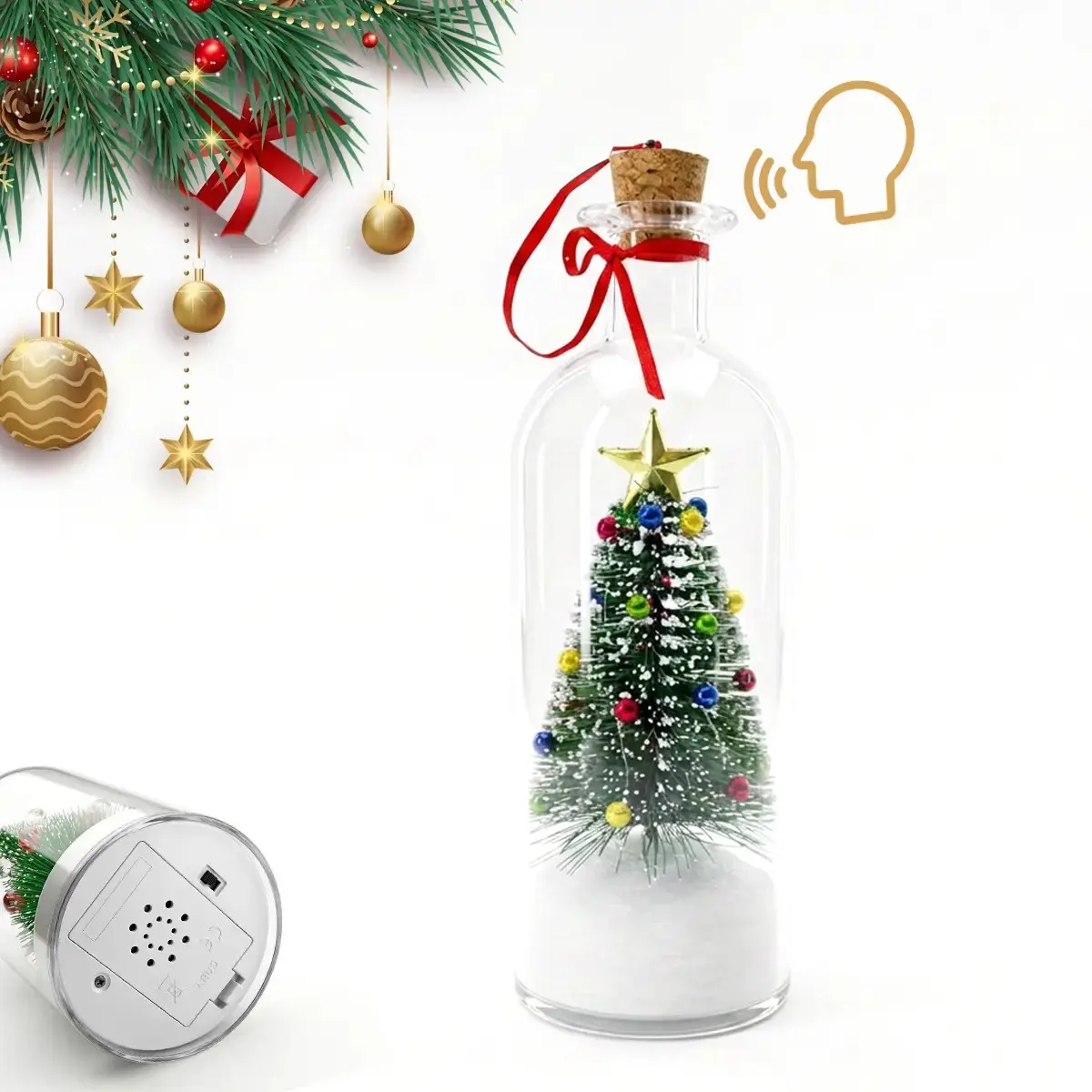 Personalized Voice Glass Ornament, Recordable Christmas Tree Decoration, Snow Scene Gift for Mom, Kids, Friends, Powered by Aaa Batteries