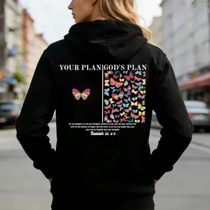 [New Women's Collection] "God's Plan" Slogan Hoodie, Christian-Themed Design, Vintage 90s Print Style, Spring & Fall Streetwear Women's Top, Ideal Gift for Her, Mom & Valentine's Day