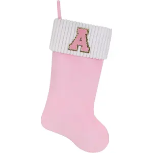 20 Inches Letter Embroidered Personalized Pink Velvet Christmas Stocking, Family Holiday Decorations and Xmas Gift (A)
