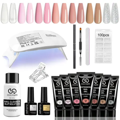 Professional Poly Extension Nail Gel Kit, 15pcs/set Nail Gel Set with Mini Nail Lamp & Nail File, Nail Art Kit for Nail Art Beginners, Christmas Gift, Manicure, Polygel Nail Kits, Nails Kit Set