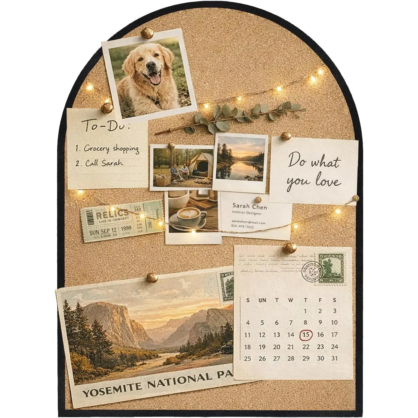 Self-Adhesive Arch Pin Cork Board, 10.4" x 14.4" 1/2" Thick (Black)