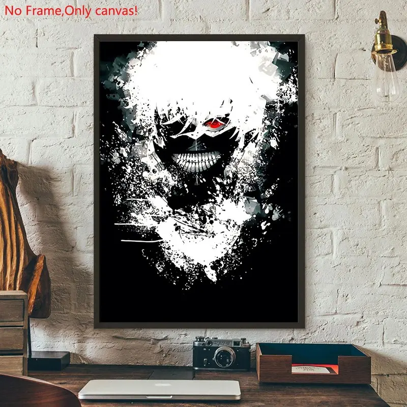 1 piece/set of frameless canvas painting print poster, classic hot-blooded anime art, Art illustrations, Tokyo Ghoul Kaneki Ken, suitable for Japanese two-dimensional fans, the perfect gift for bedroom, living room, mural, wall decoration
