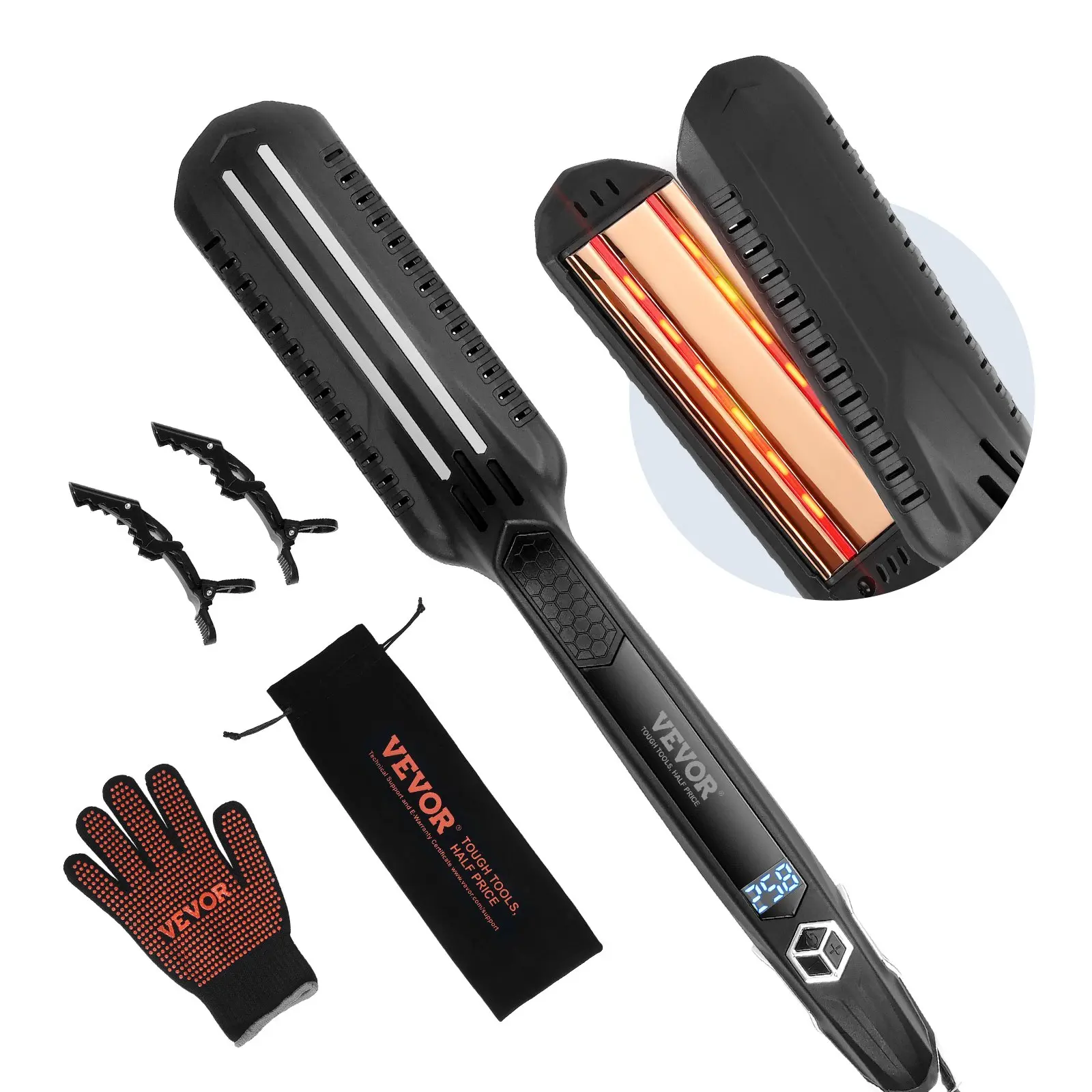 VEVOR Hair Straightener, 1.5-inch Titanium Flat Iron, Dual Infrared Hair Straightener Flat Iron with LCD Display and 19 Temp Levels - 210°F to 450°F, Fast Heating Hair Iron for Salon Home Travel Use