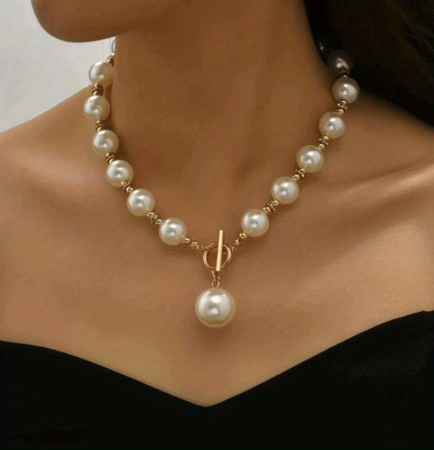 Diamond Imitation Pearl Necklace Elegant Short Clavicle Chain Necklace name plate