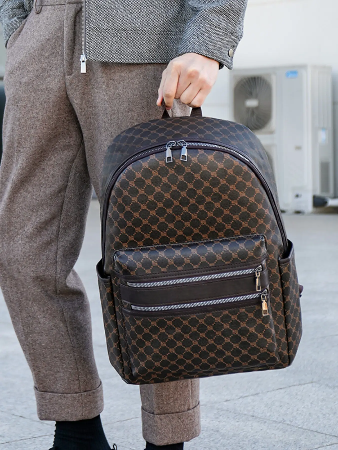 Large Capacity Men's Backpack PU Leather, Fashionable Plain Design, Business 15 Inch Laptop Bag, Travel & College Use