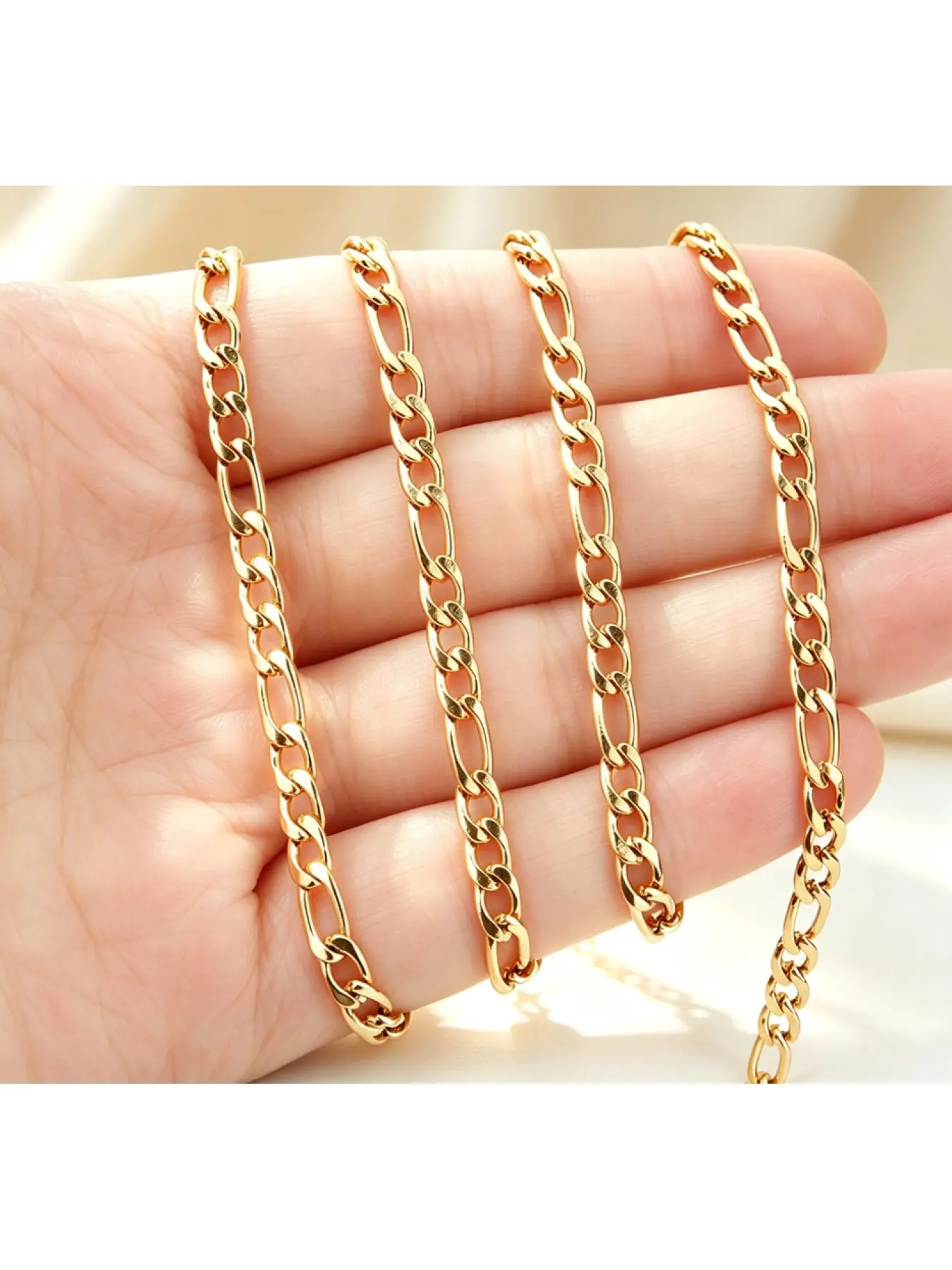 Fashion Trendy Titanium Steel Necklace, Stainless Steel Cuban Link Design Chain & 3+1 Figaro Chain