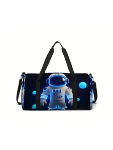 2D Astronaut Print Large Capacity Zipper Duffel Bag with Adjustable Crossbody Strap and Top Carry Handle, Multi-purpose Casual Sports Travel Bag, Ideal for Gym Workouts, Short Trips and Weekend Getaways, Perfect Gift Choice