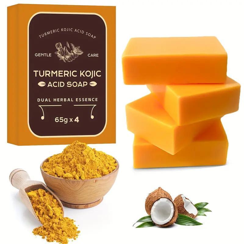 Turmeric Kojic Acid Soap Bar, Natural Soap Bar with Soap Saver Bag, Moisturizing Gentle Kojic Acid Soap Bar Set for All Skin Types