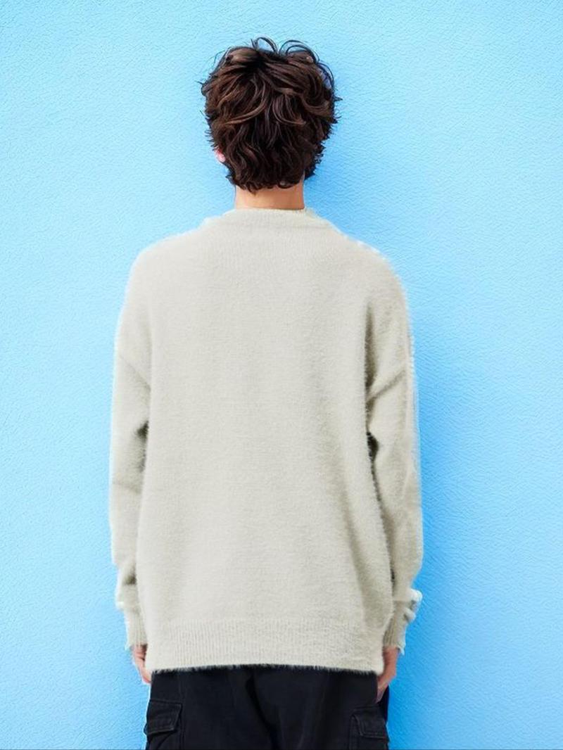Casual Loose-Fitting Men's Gender-Neutral Sweater with Letter Pattern, Stylish Round Neck Long Sleeve Knit Loose Casual Pullover for Fall & Winter