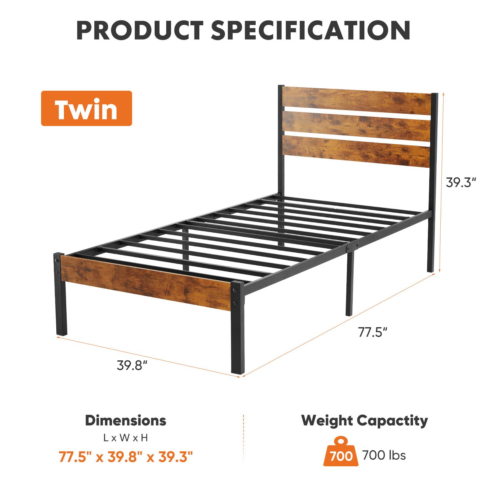 Metal Platform Bed Frame with Headboard & Footboard - Heavy Duty Mattress Foundation, No Box Spring Needed, 800 lbs Capacity - Sturdy Wooden Slat Support, Noise-Free, Easy Assembly