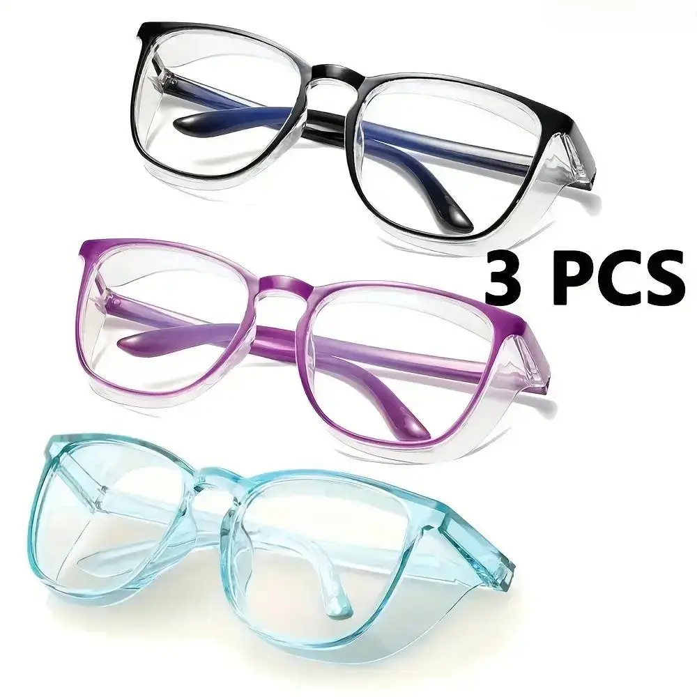 3 Pack Unisex Minimalist Solid Safety Goggles, Multi-Functional Protective Eyewear With Anti-Spray, Anti-Pollen & Anti-Blue Light Lenses, Simple Solid Frame Fashion Shades For Men & Women Daily Outdoor And Indoor Use
