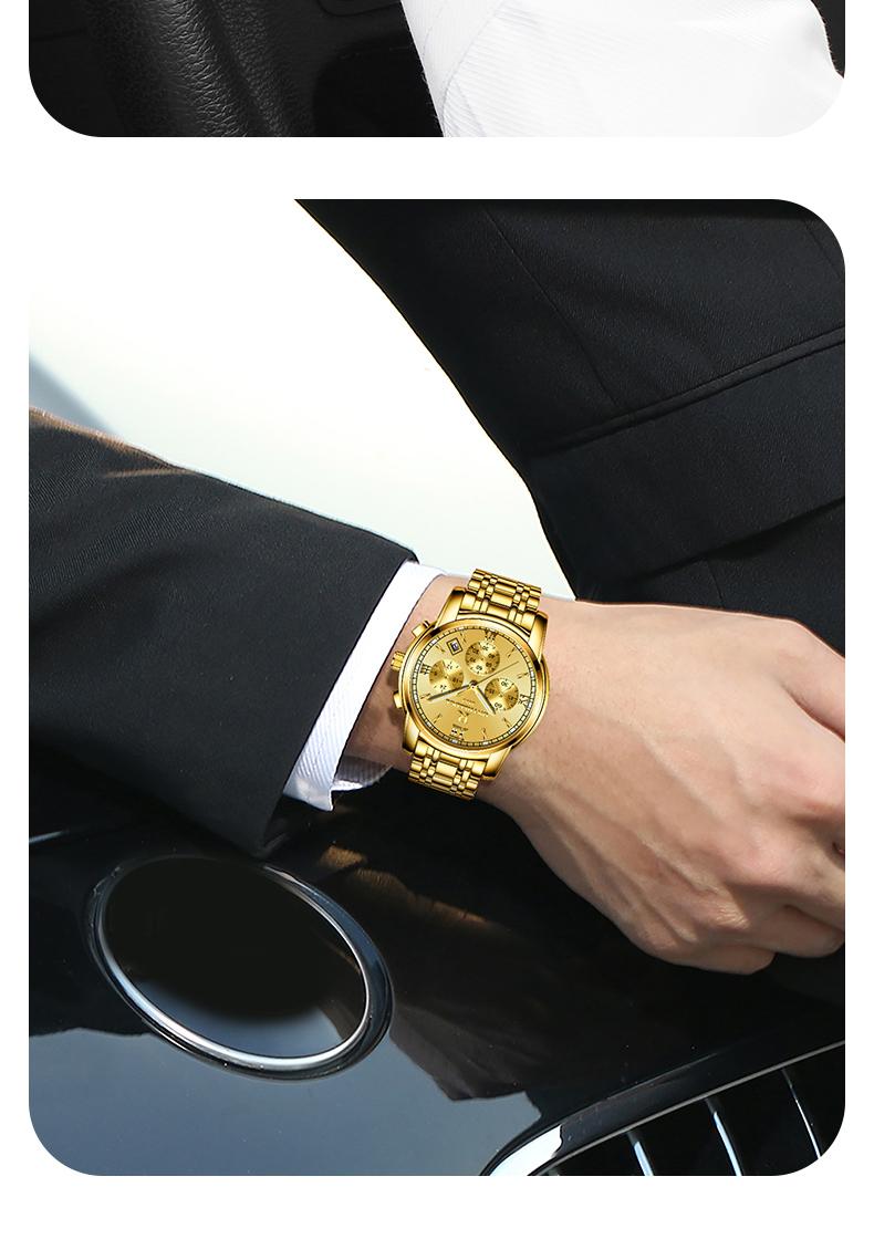 Men's Luxury Two-Tone Gold Silver Chronograph Quartz Watch - Stainless Steel Wristwatch with Date, Roman Numerals, Subdials, Elegant Business Dress Watch, Perfect Gift for Husband Dad Boyfriend